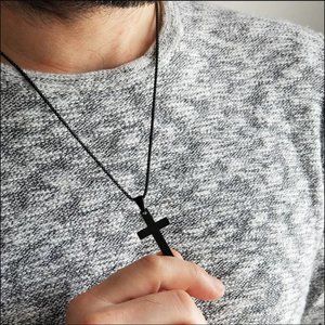 NWT Simple Cross Pendent Necklace Black Men's Unisex